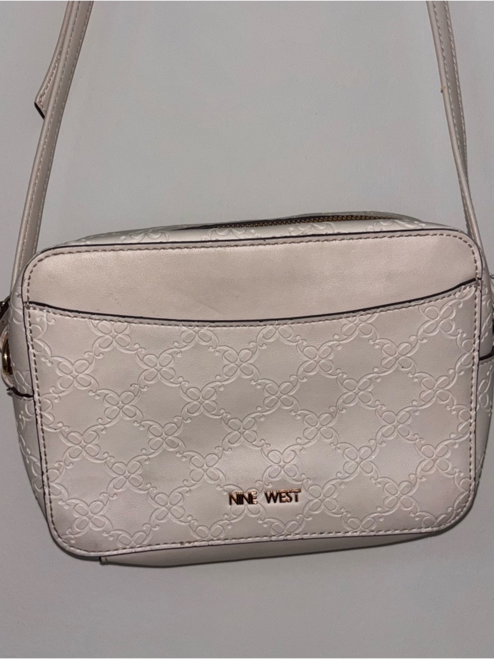Nine West Cream Embossed Crossbody Bag with Gold Logo